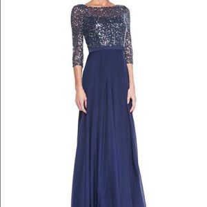 Kay Unger Gray Chiffon & Sequin Gown NWT